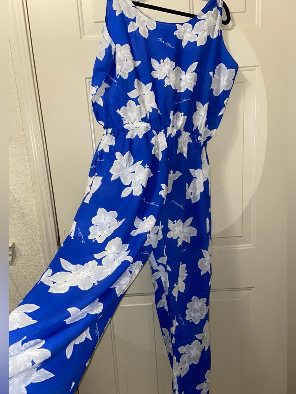 Bright Blue Floral Tie-Shoulder Sundress Jumpsuit Sz, Approxi, XL